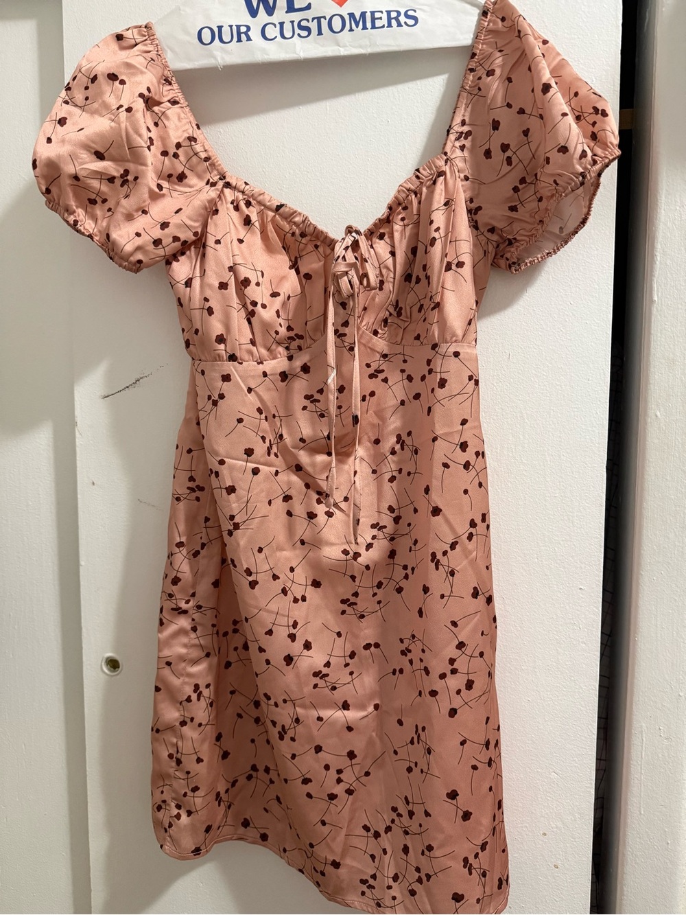 Lulu's Blush Pink Puff-Sleeve Floral Tie-Front Mini Dress